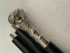 Vintage Brass Walking Stick 3 Fold Black Wooden shaft Cane Handle Knob Handmade