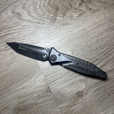 MICROTECH CARBON FIBER SOCOM BRAVO FOLDER KNIFE, DLC TANTO BLADE, USED