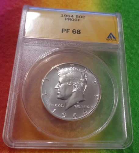 1964 Kennedy half dollar 90% silver ANACS PF 68 !!!NICE!!!