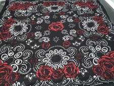 BANDANA BLACK RED ROSE PAISLEY COTTON WESTERN COWBOY HANKY BIKER HIPPIE SCARF