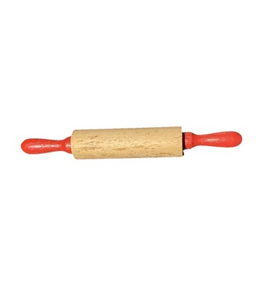 Vintage 7'' Wooden Rolling Pin Childs Kids Kitchen Toy Miniature Mini Red Handle