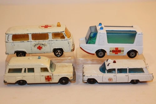 4 Vintage 1960's-70's Matchbox Lesney / Majorette First Responder Ambulance Cars