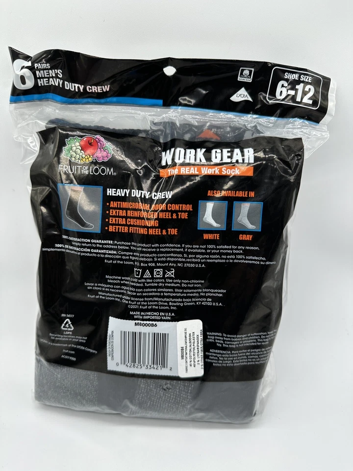 УПАКОВКА ИЗ 6 ПАР МУЖСКИХ ХЛОПКОВЫХ НОСКОВ FRUIT OF THE LOOM СДЕЛАНО В США ДЛЯ ТЯЖЕЛЫХ УСЛОВИЙ ЭКИПАЖА BK - Изображение 2 из 2