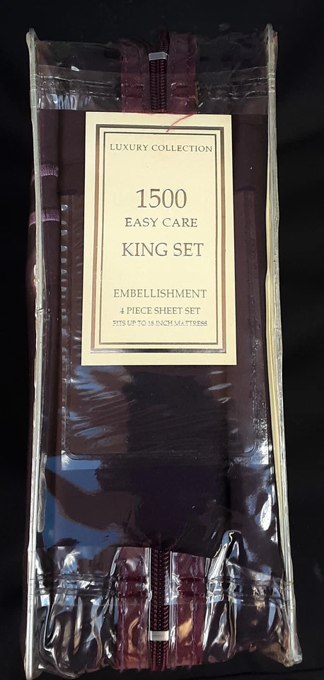 Luxury 1500 Collection Easy Care King 4 Pc Sheet Set Embellishment Purple - Image 4 of 4