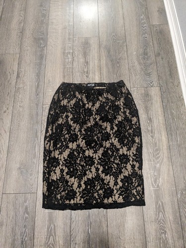 Apartment 9 Size M Knee Length Black Lace OverSkirt with Nude Under