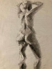 Sehr Schön Zeichnung Lavierung Tinte Nackte Frau Stehend Rücken Akt Erotik 1960