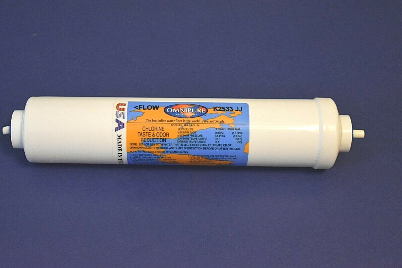 OmniPure Inline filter CTO Chlorine Taste Odor K2533JJ 10" x 1/4" Quick Release
