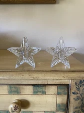 2 Vtg Pier 1 Clear Glass Star Shaped Taper Candle Holders 3.5” H