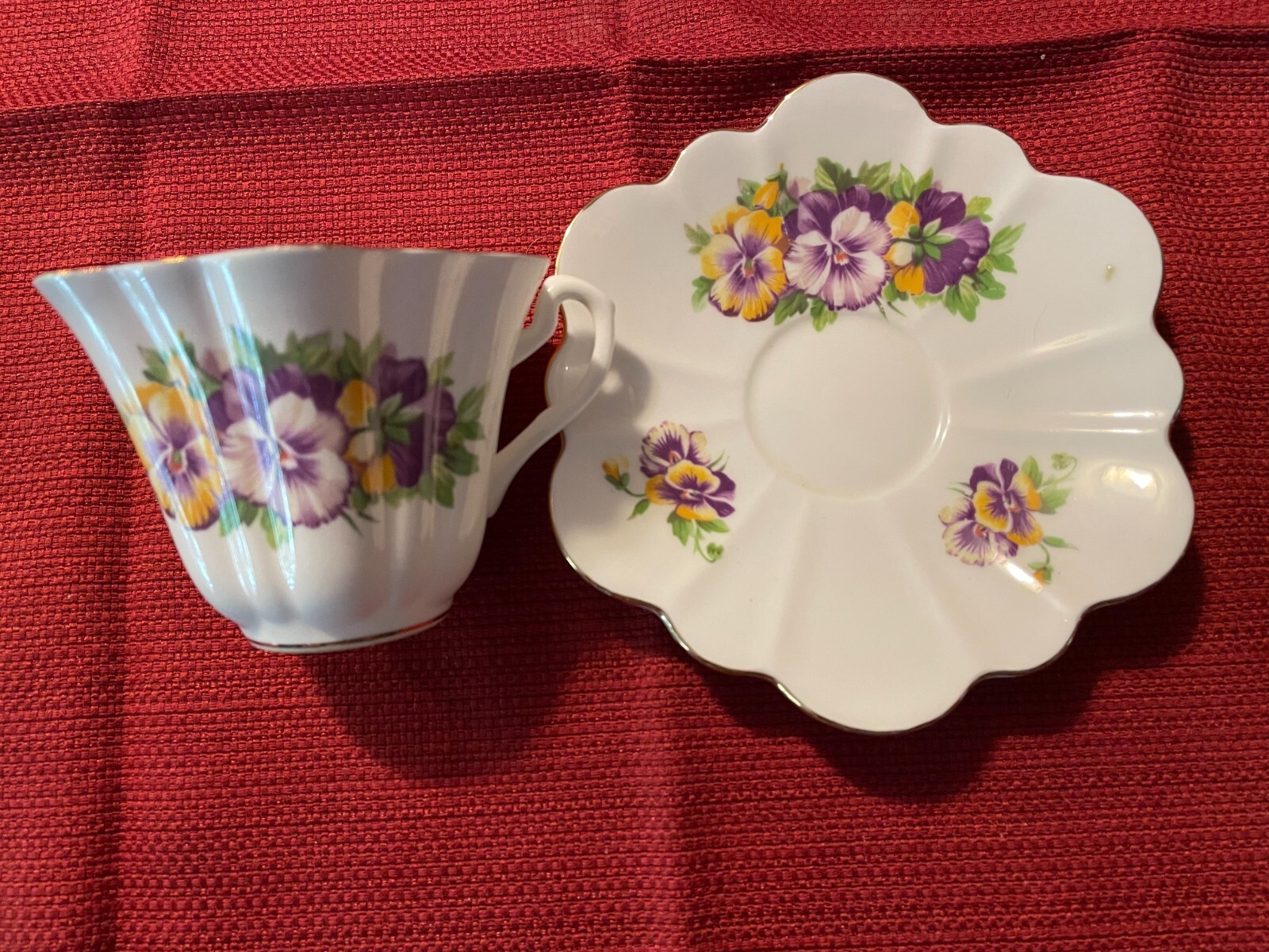 Vintage Bone China Cup & Saucer, Floral Multicolor with Gold Trim as shown 1a