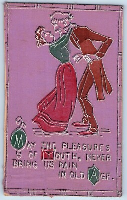 Romance Postcard Sewn Thread Novelty Rutland Vermont VT 1908 Antique Posted