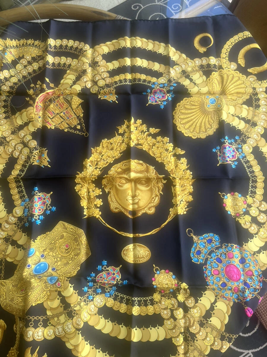 Hermes — Unworn Hermes Kosmima 90cm Silk Carre Navy, Golds, Turquoises, Pink Jewel Tones