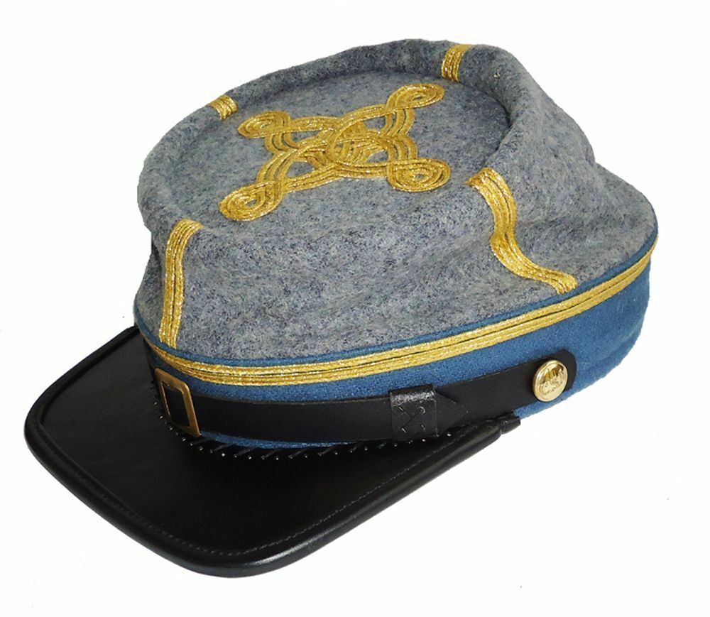 FILA Guerra Civile Fanteria Confederata Maggiore Pelle Peak Kepi Grigio Sky Band 3 file