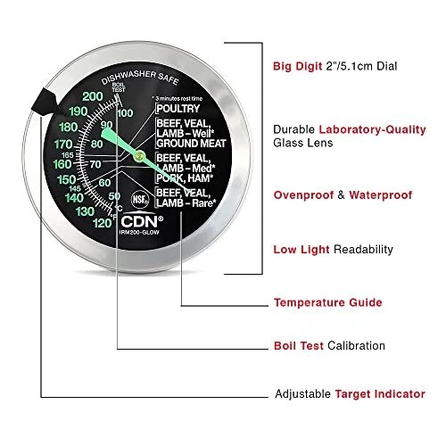 Ovenproof Meat Thermometer – Glow | ProAccurate®, Temperature Guide on 2" Dia...
