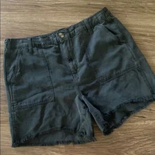 Aeria Shorts Women large Dark gray/black Chambray Elastic Waist Fringe Summer