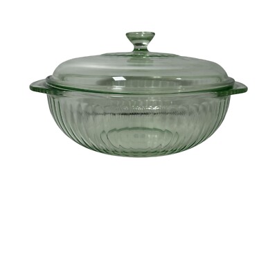 PYREX Qt Ribbed Clear Green Glass Round L Covered CASSEROLE DISH LID  024-S
