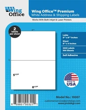 Wing Office Premium Self-Adhesive Blank Shipping Labels 8.5x5.5 USPS PayPal UPS