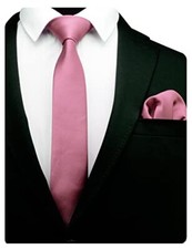 2.4" Slim Necktie and Handkerchief Set For Men Solid Skinny Tie Dusty Rose