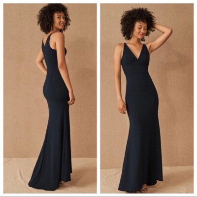 BHLDN Jones V-Neck Crepe Maxi Dress Midnight Blue