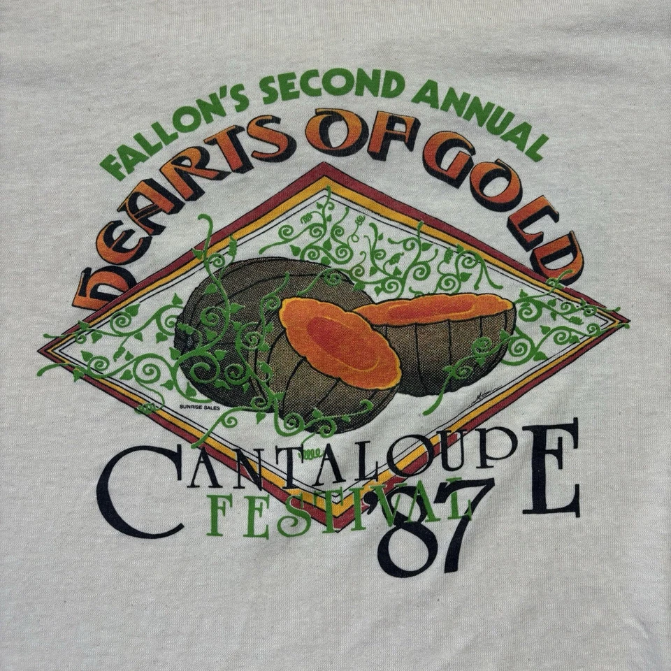 复古 1987 Hearts Of Gold Cantaloupe Festival 单针衬衫 尺寸 M ü — 第 2/4 张图片