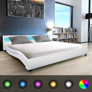 Vidaxl Cadre De Lit Tapisse Led 180x200 Cm Faux Cuir Blanc Lit Double Adulte Ebay