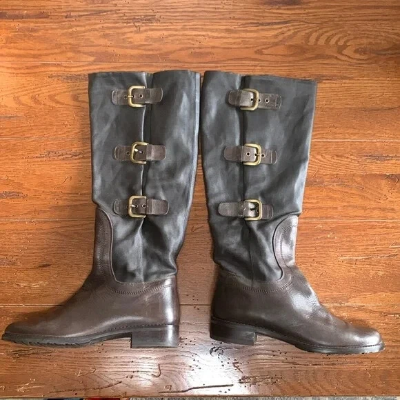 Botas de equitación Stuart Weitzman Ludlow para mujer cuero marrón lona cerosa talla 7 Foto 2 de 4