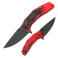 8" DARK FANTASY BLADES SKULL PRINTED SPRING ASSISTED METAL FOLDING KNIFE RED