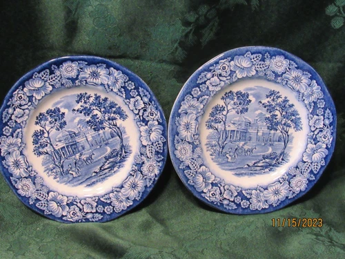 2  Liberty Blue Staffordshire England Vintage 6" appetizer Plates Monticello