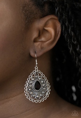 Paparazzi Black Rhinestone & Hematite *Eat, Drink and BEAM Merry Silver Hook New - Picture 3 of 10