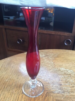VINTAGE RUBINROTE GLASKNOSPENVASE - 20,5 cm hoch