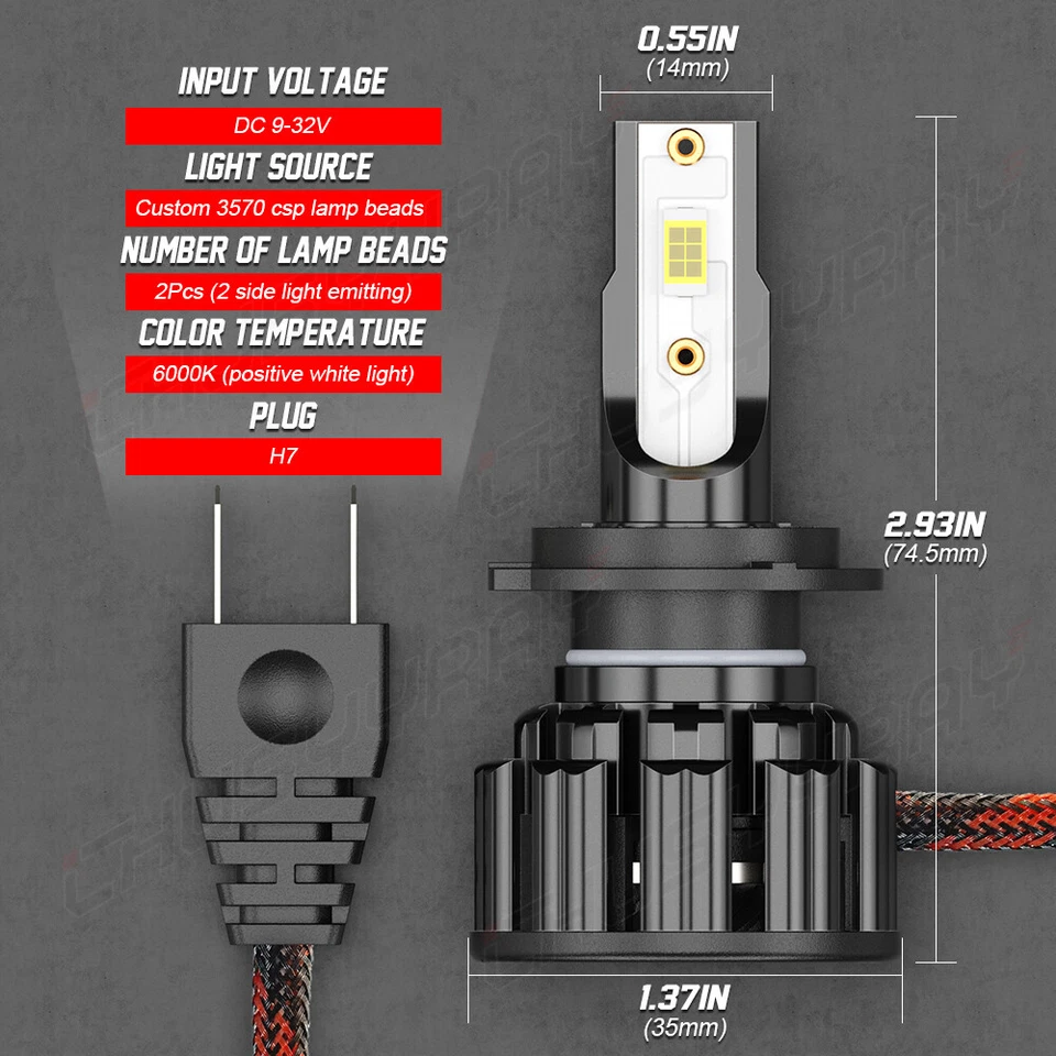 For Mazda Protege5 2002-2003 6x LED Headlight Hi/Lo Beam + Fog Light Bulbs Kit - Image 3 of 4