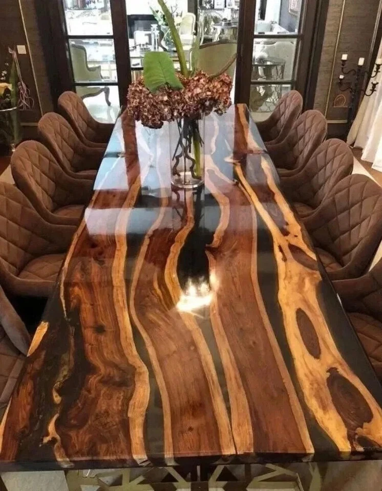 Black Epoxy Live Edge Wood Dining Center | Luxury dinning Table Top  for Home De - Image 4 of 4
