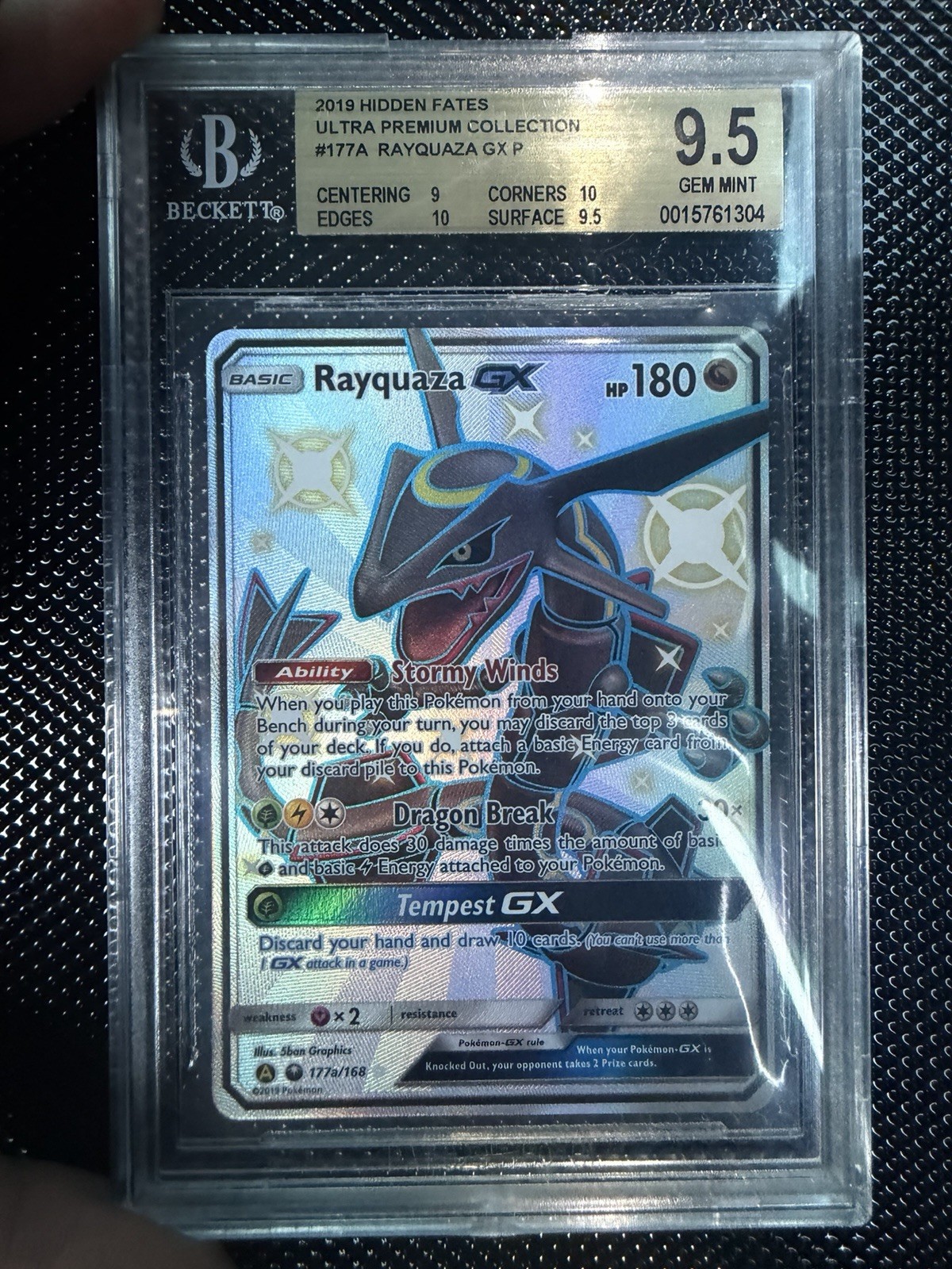 Pokémon Hidden Fates Ultra Premium Rayquaza GX 177A/168 Full Art Holo BGS 9.5