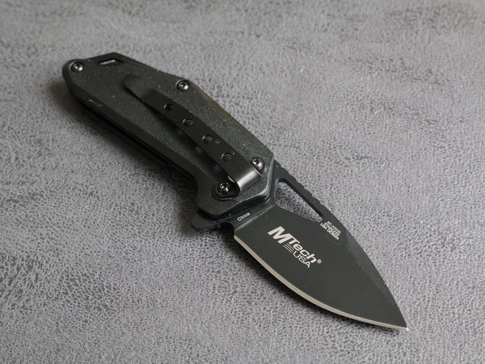 "Navaja de bolsillo plegable de 3"" negra con asistencia de resorte completamente metálica" Foto 4 de 4