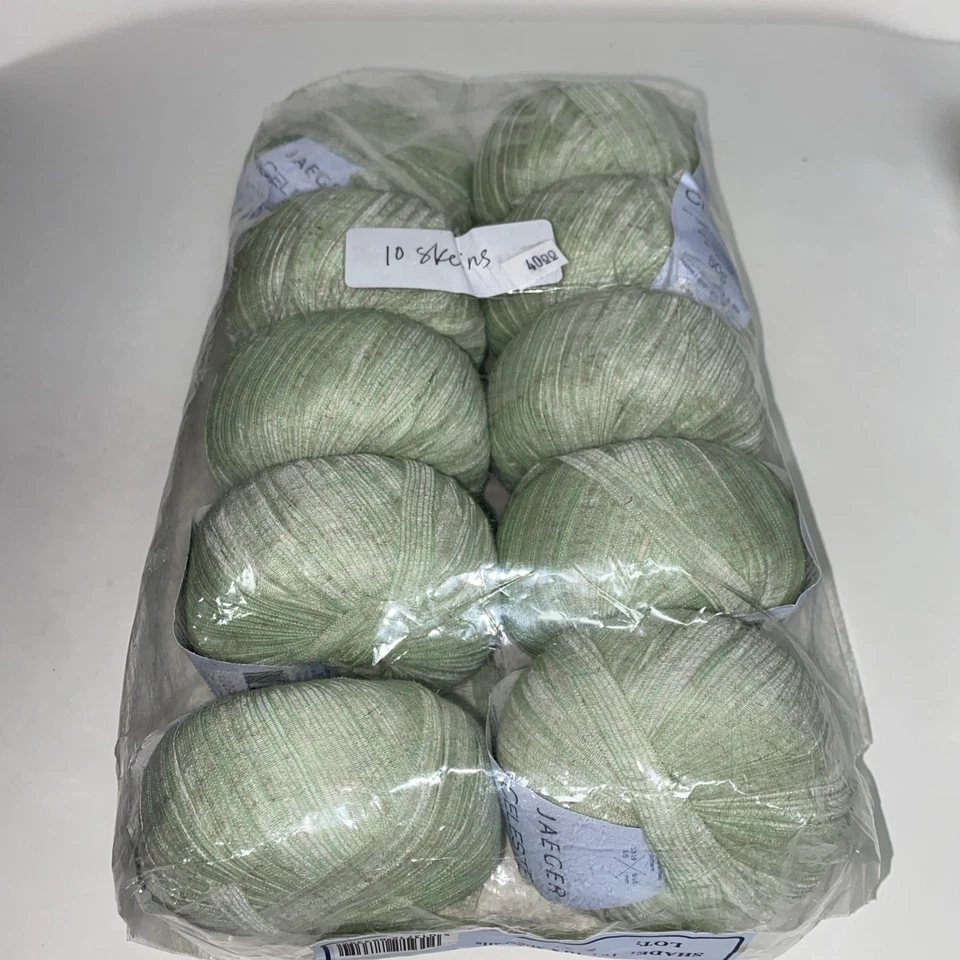 Lote de 10 hilos Jaeger ~ Celeste - 50 g de viscosa poliamida y lino - verde claro Foto 3 de 4