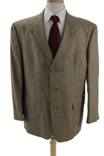 Hart Schaffner Marx Mens Classic Beige Check Suit Jacket Button Size 46