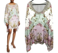 BADGLEY MISCHKA Size Medium Alice Print Embellished Necklace-Trim Short Caftan