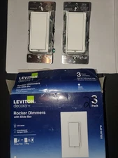 Leviton Decora Single Pole 3 Way Universal Rocker Slide Dimmer White 2 Pack