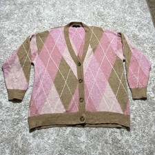 J. Crew Pink/Camel Argyle V-Neck Boyfriend Cardigan Wool/Alpaca Size S,M,L