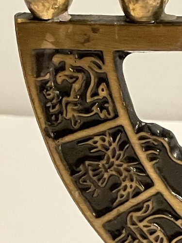 Vtg Israel Dayagi Brass & Verdigris Enamel Menorah Lion Of Judah 12 Tribes 1937 - Picture 3 of 12