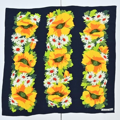 Christian Dior Quadratischer Schal Mohn und Gänseblümchen Blumen Seide Mehrfa...