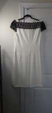 ​Vestito iBLUES Tg 10 Made in Italy Bianco Nero Pizzo Spalle Scollate Nuovo con etichette