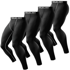 TELALEO 4 Pack Men's Compression Pants Leggings Sports Large, Black(4 Pack) 