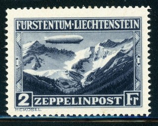 WORLDWIDE ZEPPELIN Selections LIECHTENSTEIN: Scott #C8 2Fr Blue Black CV$140