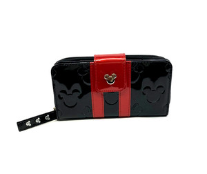 Loungefly Minnie Loves Mickey Disney Large Red Black Embossed Zip Around Wallet