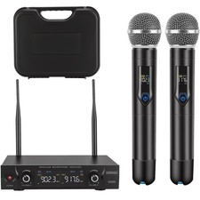 Wireless Microphone System with case, Metal UHF Dual Handheld 20 Channels Pro...