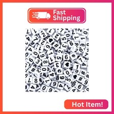 Sunrica 800Pcs Square Number and Heart Beads, 6X6mm White and Black Acrylic Bead