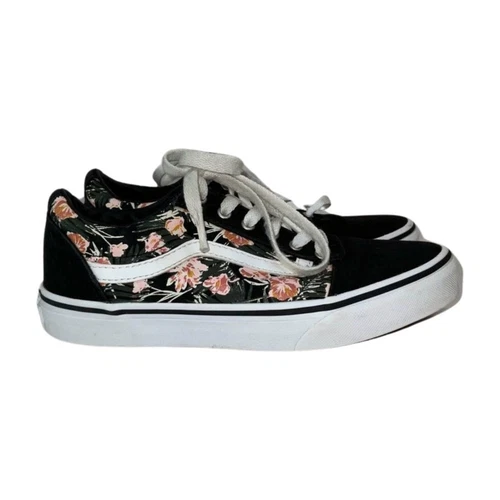 Scarpe Vans rosa nero floreale sneakers basse skate Missy vecchia scuola taglia 3