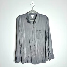 J. Jill Slate Gray Button-Up Collared Tunic Top 100% Lenzing Viscose Minimalist
