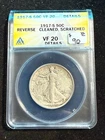 1917 S WALKING LIBERTY HALF DOLLAR ANACS VF 20 REVERSE CLEANED SCRATCHED 454