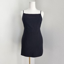 Forever 21 Black White Pinstripe Bodycon Backless Mini Dress Office Siren M